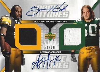 2006 Upper Deck - Rookie Futures Dual Autographs #RF2-HH Santonio Holmes / A.J. Hawk Front