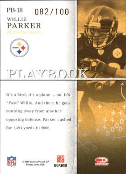 2007 Donruss Gridiron Gear - Playbook Gold Holofoil #PB-18 Willie Parker Back