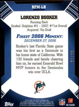 2007 Finest - Moments Black Refractors #RFM-LB Lorenzo Booker Back