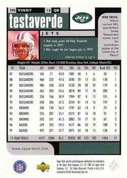 1998 UD Choice #386 Vinny Testaverde Back