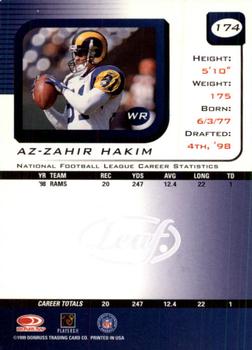 1999 Leaf Rookies & Stars #174 Az-Zahir Hakim Back