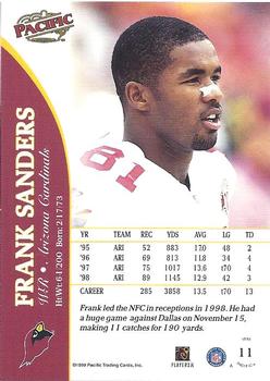1999 Pacific #11 Frank Sanders Back