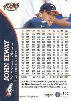 1999 Pacific #122 John Elway Back