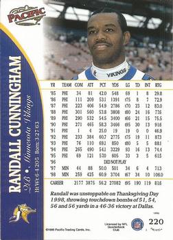 1999 Pacific #220 Randall Cunningham Back
