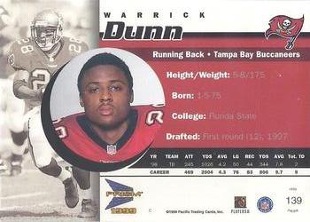 1999 Pacific Prism #139 Warrick Dunn Back