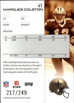 2007 Playoff NFL Playoffs - Silver Metalized #61 Marques Colston Back