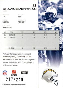 2007 Playoff NFL Playoffs - Silver Metalized #83 Shawne Merriman Back