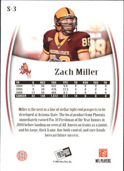 2007 Press Pass Legends - Silver #S-3 Zach Miller Back