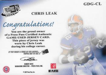 2007 Press Pass SE - Game Day Gear Jerseys Gold #GDG-CL Chris Leak Back