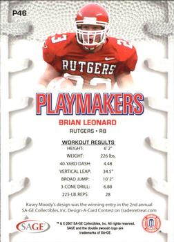 2007 SAGE HIT - Playmakers Silver #P46 Brian Leonard Back