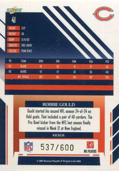 2007 Score - Gold Zone #41 Robbie Gould Back