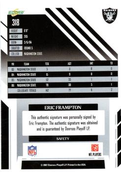 2007 Score - Inscriptions #318 Eric Frampton Back