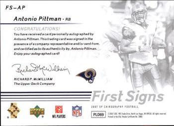 2007 SP Chirography - First Signs Silver #FS-AP Antonio Pittman Back
