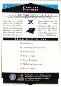 1999 Upper Deck Victory #36 Carolina Panthers Checklist Back