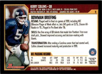 2000 Bowman #9 Kerry Collins Back