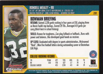 2000 Bowman Chrome #201 Rondell Mealey Back