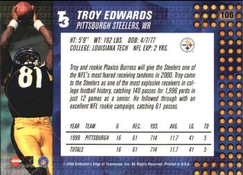 2000 Collector's Edge T3 #106 Troy Edwards Back