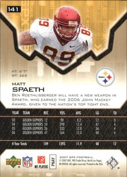 2007 SPx - Gold Rookies #141 Matt Spaeth Back