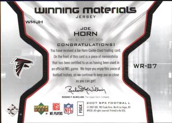 2007 SPx - Winning Materials Jersey #WM-JH Joe Horn Back