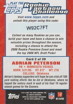 2007 Topps - Rookie Fantasy Challenge #2 Adrian Peterson Back