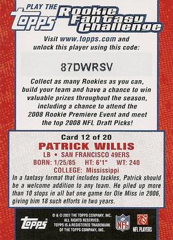 2007 Topps - Rookie Fantasy Challenge #12 Patrick Willis Back