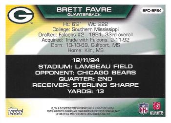 2007 Topps Chrome - Brett Favre Collection #BFC-BF64 Brett Favre Back