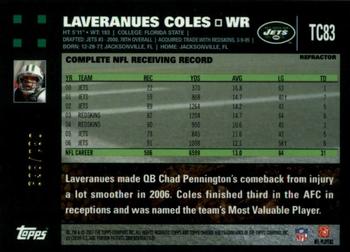 2007 Topps Chrome - White Refractors #TC83 Laveranues Coles Back