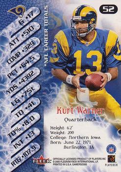 2000 Fleer Gamers #52 Kurt Warner Back