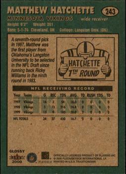 2000 Fleer Tradition Glossy #243 Matthew Hatchette Back