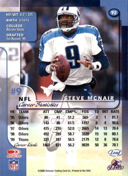 2000 Leaf Rookies & Stars #92 Steve McNair Back