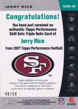2007 Topps Performance - Skill Sets Receivers Triple Relics Bronze #SSW-JR Jerry Rice Back