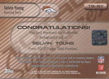 2007 Topps Total - Signatures #TS-SY Selvin Young Back