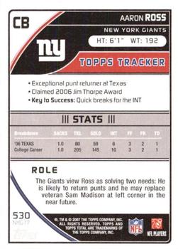 2007 Topps Total - Silver #530 Aaron Ross Back