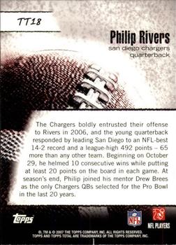 2007 Topps Total - Total Topps #TT18 Philip Rivers Back