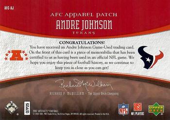 2007 Upper Deck Artifacts - AFC/NFC Apparel Patch Red #AFC-AJ Andre Johnson Back