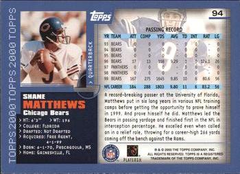 2000 Topps #94 Shane Matthews Back