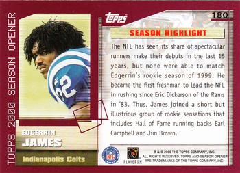 2000 Topps Season Opener #180 Edgerrin James Back