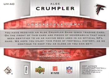 2007 Upper Deck Ultimate Collection - Ultimate Materials Silver #UM-AC Alge Crumpler Back