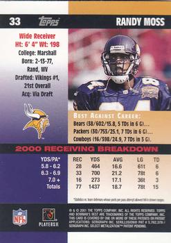 2001 Bowman's Best #33 Randy Moss Back