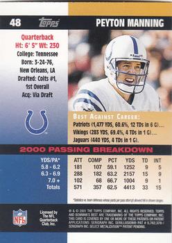 2001 Bowman's Best #48 Peyton Manning Back