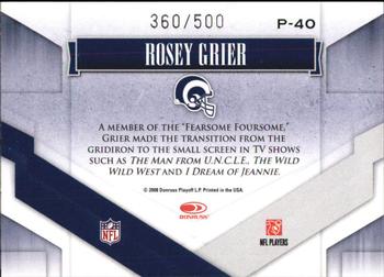 2008 Donruss Gridiron Gear - Performers Gold #P-40 Rosey Grier Back