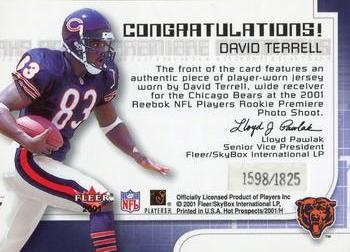 2001 Fleer Hot Prospects - Rookie Premiere Postmarks #NNO David Terrell Back