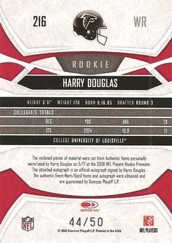 2008 Donruss Gridiron Gear - Rookie Gridiron Gems Jerseys Trios Autographs Prime #216 Harry Douglas Back