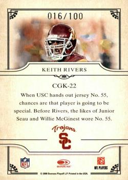 2008 Donruss Threads - College Gridiron Kings Framed Red #CGK-22 Keith Rivers Back