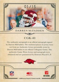 2008 Donruss Threads - College Gridiron Kings Material Autographs Prime #CGK-40 Darren McFadden Back