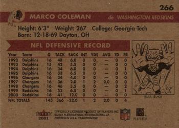 2001 Fleer Tradition #266 Marco Coleman Back