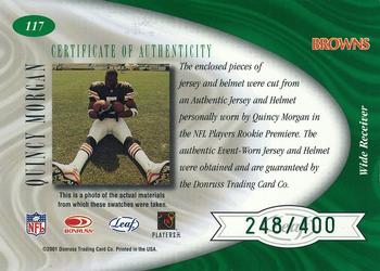 2001 Leaf Certified Materials #117 Quincy Morgan Back