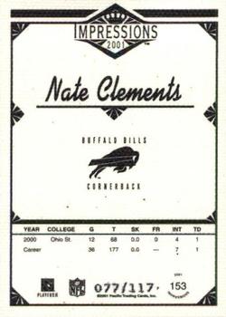 2001 Pacific Canvas Impressions #153 Nate Clements Back