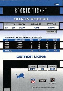 2001 Playoff Contenders #176 Shaun Rogers Back