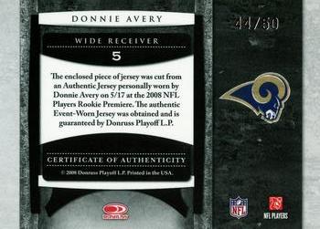 2008 Leaf Limited - Rookie Jumbo Jerseys #5 Donnie Avery Back